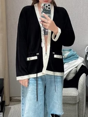 샤넬 배색 트위드 가디건